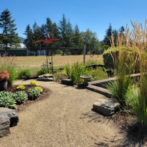 Fire resistant landscpae with wide decomposed granite paths